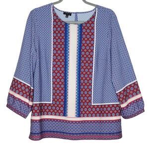 Talbot Bold Allover Geographic Print 3/4 Sleeve , Size Large